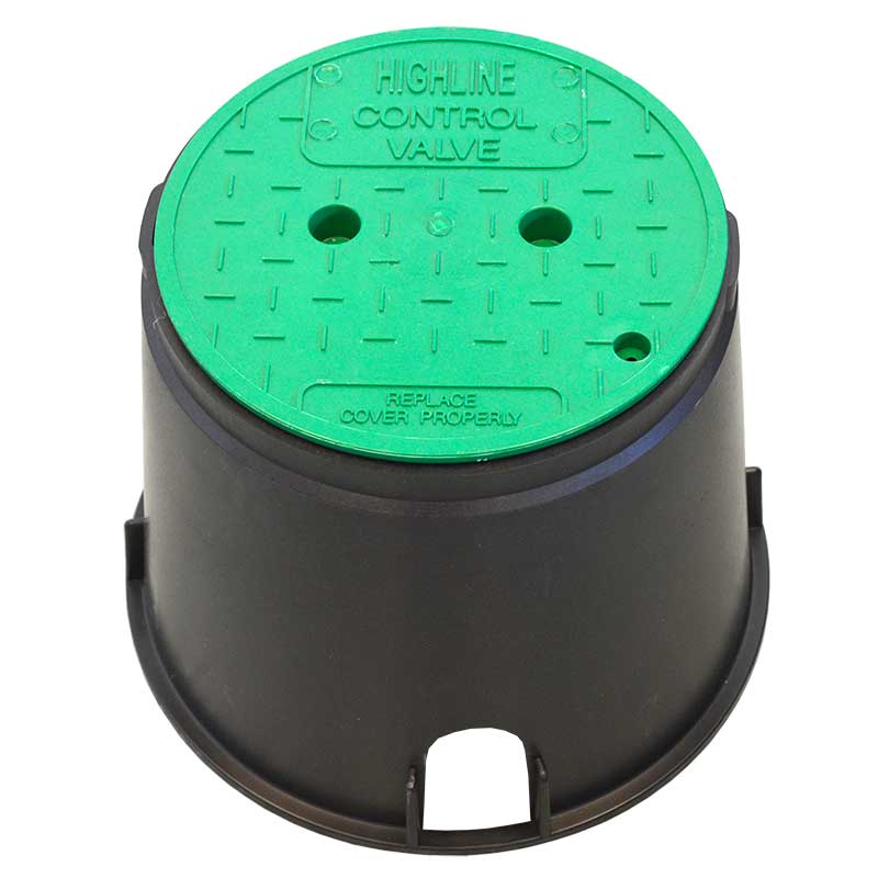 MACLEAN HIGHLINE PRODUCTS 10-inch Round Black Valve Box with Green