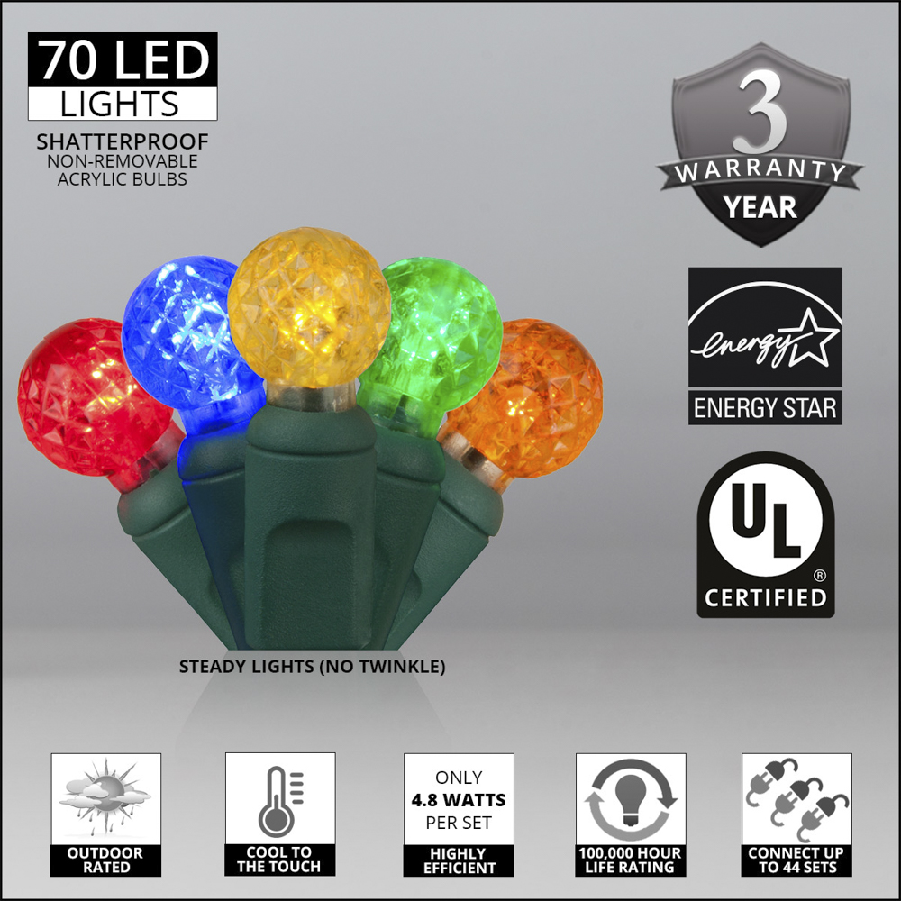 Multi-color G12 Raspberry LED String Lights - 23ft x 4 in spacing